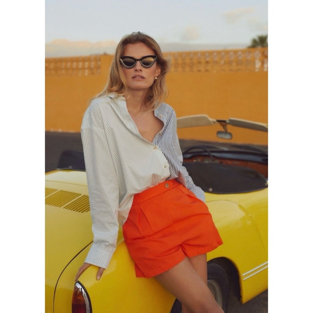Anthropologie Maeve Pleated Poplin Shorts 6 Orange Preppy Grandmillennial EUC - Picture 2 of 10